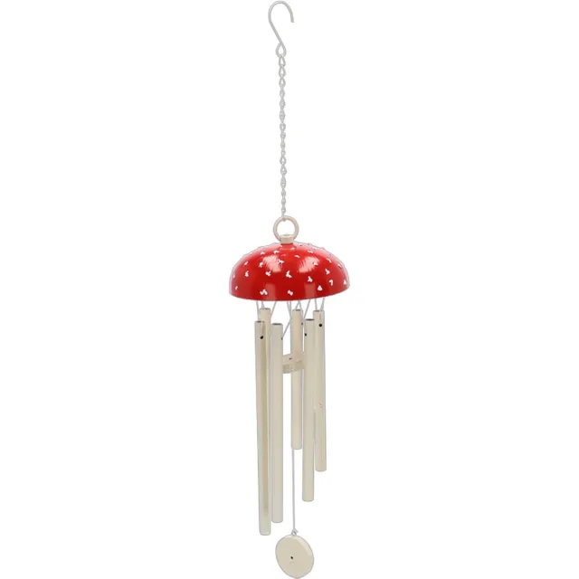 World of Weather Windgong - vliegenzwam paddenstoel - aluminium - 12 x 64 cm - Tuin/balkon Rood