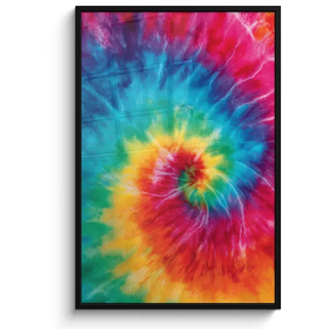 FrameYourWall Poster in lijst - Fotolijst 80x120 cm - Posters - Regenboog - Tie dye - Kleurrijk - Blauw - Posterlijst zwart - Decoratie - Wanddecoratie woonkamer - Muurdecoratie slaapkamer