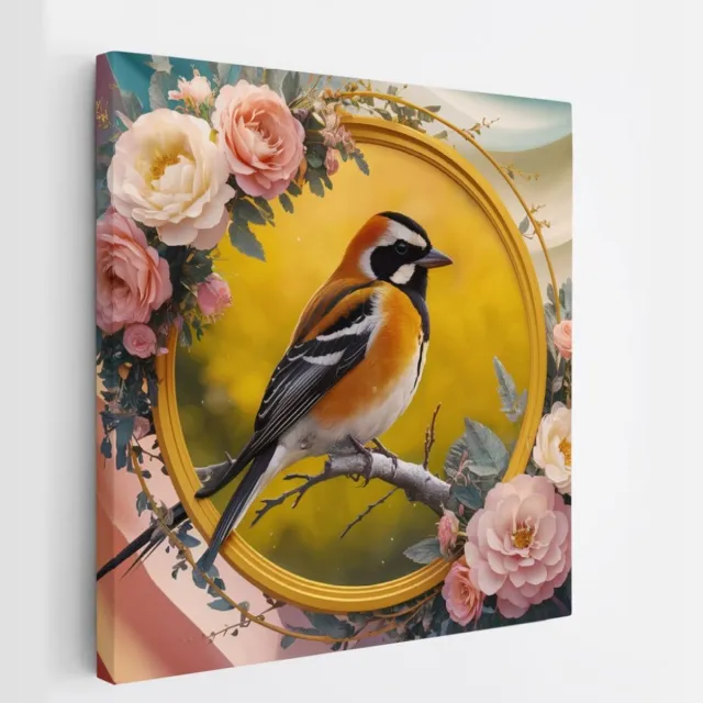 Saammp Canvas Schilderij - Vogel met Bloemen - Abstract - 100x100 - Foto op canvas - Wanddecoratie - Muurdecoratie Woonkamer - Kantoor Decoratie Multicolor