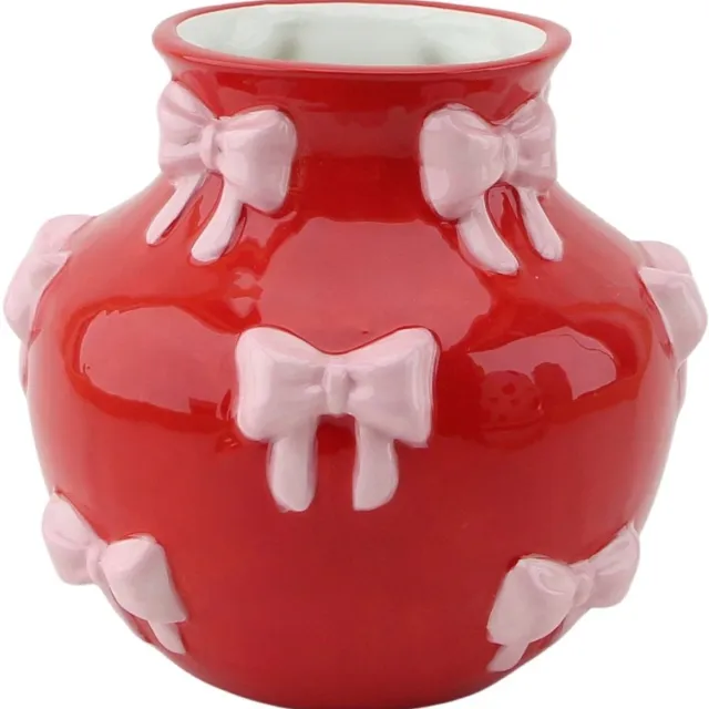 Housevitamin Vaas - Flesvaas Strikjes Dolomiet Rood/ Roze - 14,5x14,5x13cm