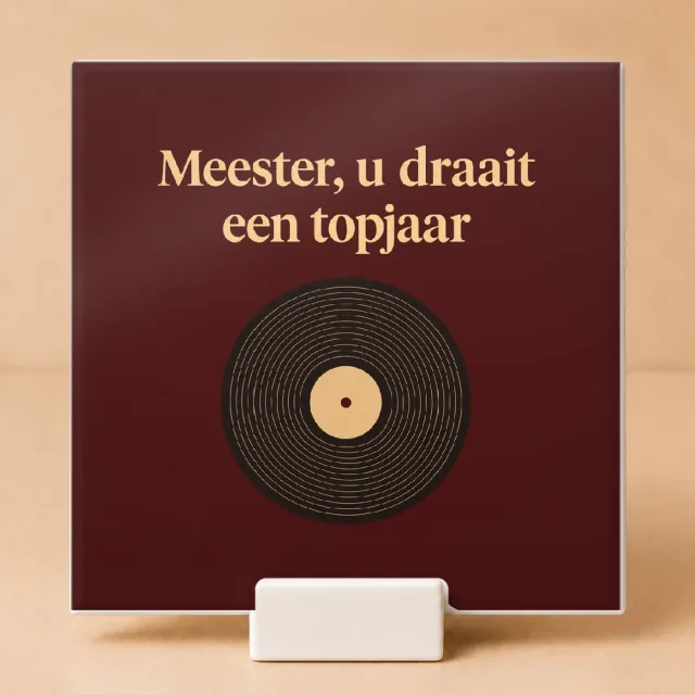 Bedruk King Minimalistische De meester als klas-DJ Tegel – Scandinavische wanddecoratie voor leraren en scholen - 15 x 15 cm met houder Wit