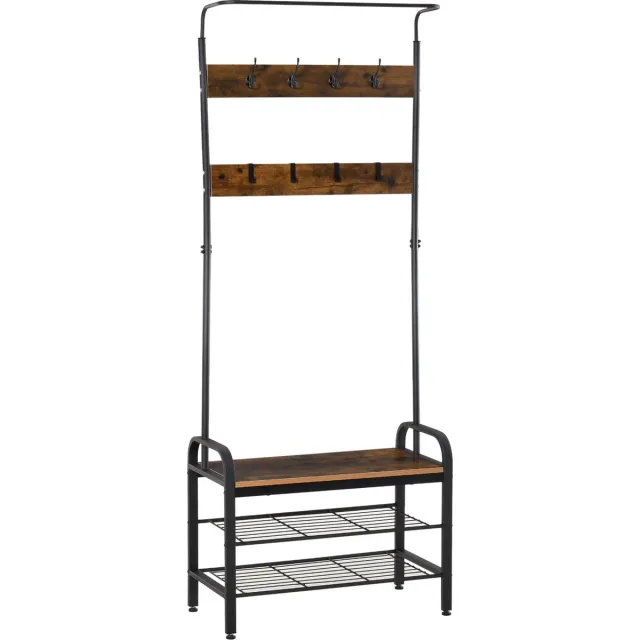 Homcom Garderobenständer-Metall, MDF-Platte der Klasse E1-B72 x T34 x H185 cm-Schwarz + Natur