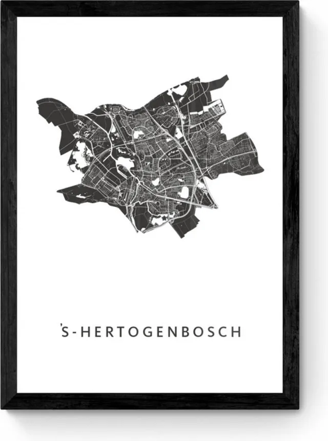 Kunst in Kaart s-Hertogenbosch - Ingelijste Stadskaart Poster Zwart, Wit