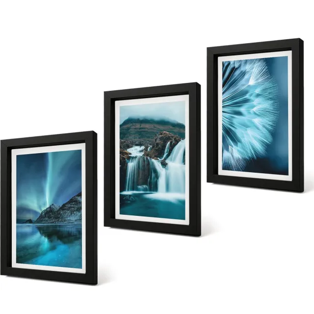 Coloray 4-Delige Schilderij Set - Winterlandschappen met watervallen en het noorderlicht - 20 x 30 cm - Muurdecoratie - Schilderijen Set - Woonkamer - Stijlvolle Muurdecoratie Zwarte lijst
