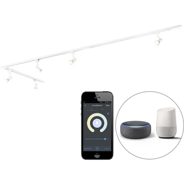 QAZQA jeany - Moderne LED Smart Spot railsysteem verlichting, railverlichting incl. wifi - 5 lichts - L 200 cm - Wit - Woonkamer Wit Smart LED
