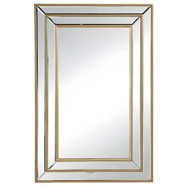 Vente-unique Geslepen spiegel in eucalyptushout - H 90 x B 60 cm - Goudkleurig - BAKOU