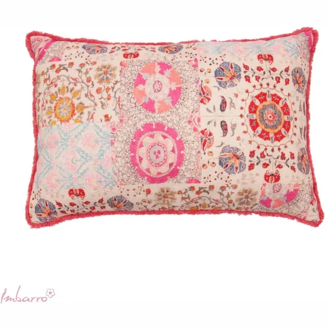 Imbarro Sierkussen - Kussen - Hannah - 100% Katoen - Pastel - Bloemenprint met Kant - 40 x 60 cm