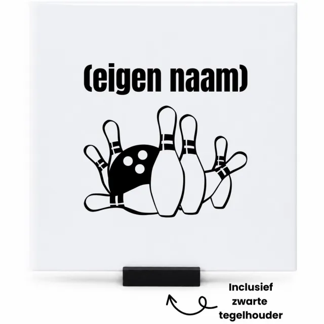 Hacebo bowlen kegels met eigen naam tegeltje met tegelhouder - Bowlen - ieman die graag bowlt - tegeltjes met tekst - sport - kegel - bal - verjaardag cadeau - kado - spreuktegels - 15x15 CM Wit