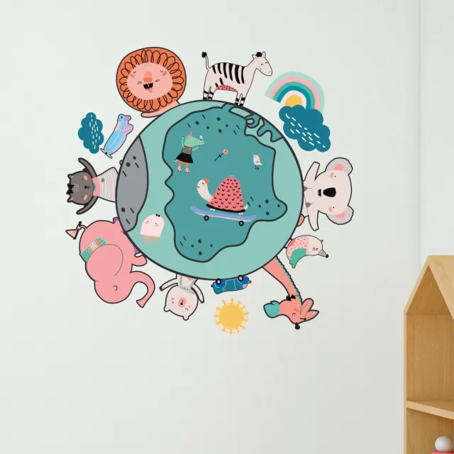 Ambiance Sticker Muurstickers - Vrolijke dieren van de aarde - Transparante achtergrond - 50x50cm Multi color
