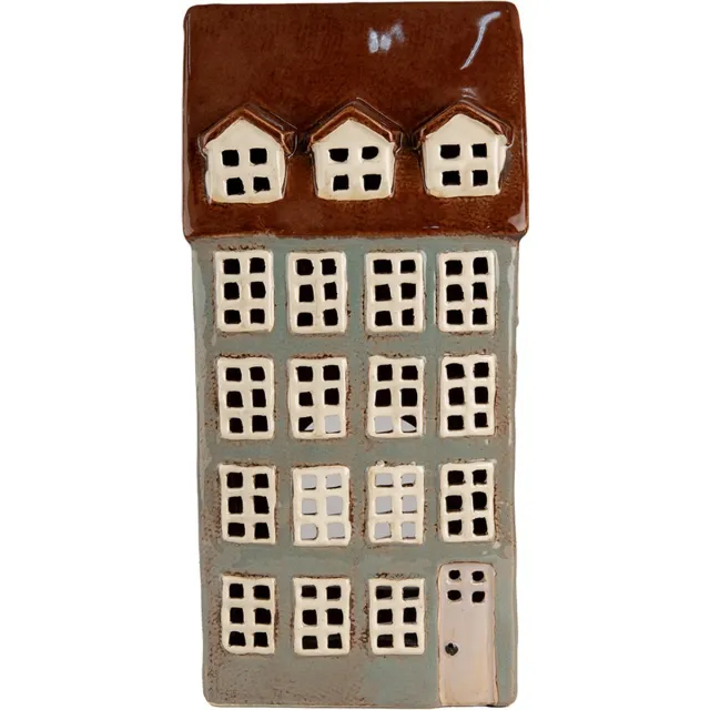 Clayre & Eef Waxinelichthouder Huis 15x11x30 cm Grijs Bruin Keramiek