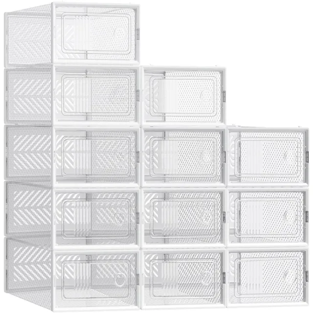 Songmics Schoendozen – set van 12 – stapelbaar tot maat 43 – transparant zwart – Transparant Wit