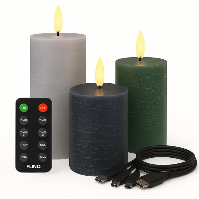 Flinq Oplaadbare LED Kaarsen met Bewegende Vlam - Inclusief Afstandsbediening met Timer en Dimfunctie - Nep Kaarsen met Flikkerende Vlam - Dinerkaarsen Oplaadbaar - 3 stuks - Warm Neutrals