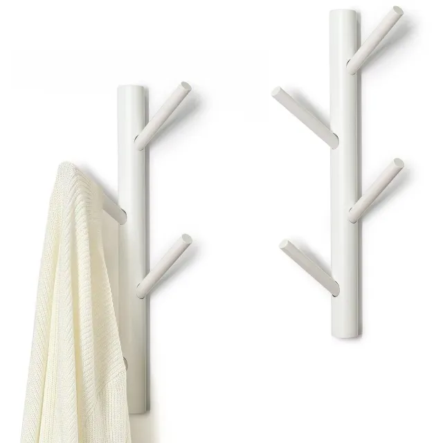 Unyqoos ® Stijlvolle Houten Wandkapstok Met 8 Haken Voor Diverse Ruimtes - Set Van 2 Stuks, Wit