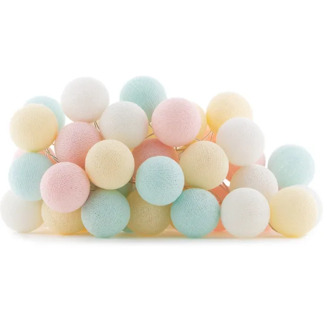 Cotton Ball Lights LED lichtslinger voor binnen - Handgemaakt en Fairtrade - 50 lampjes - Pastel