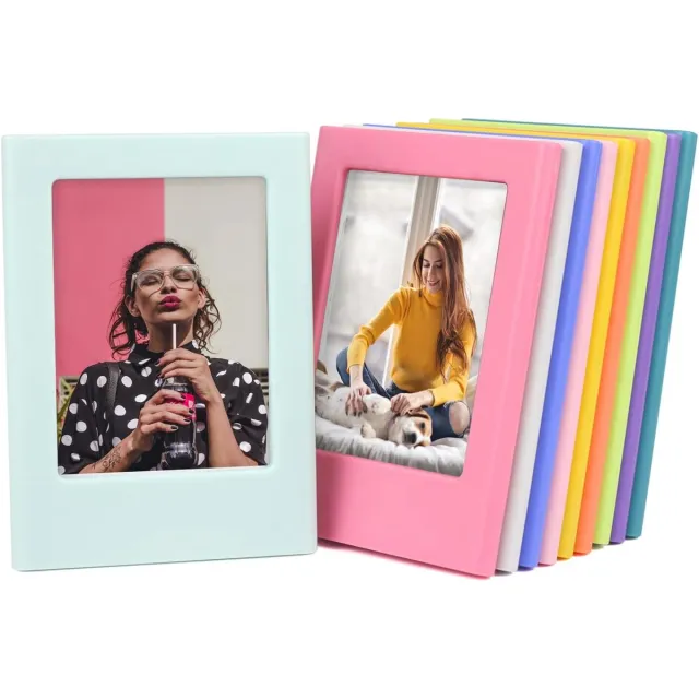 Daity Verpakking met 10 magnetische fotolijstjes voor op de koelkast - geschikt voor Polaroid- Fujifilm- en Instax Mini-film (meerdere kleuren). Meerkleurig