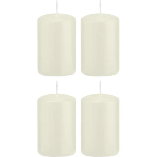 Trend Candles Cilinderkaars/stompkaars - 4x - ivoorwit - 5 x 8 cm - 18 branduren - met brandvertragende folie