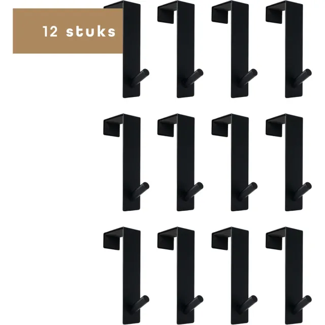 BAULK® Deurkapstok – Deurhaak – Deurhanger – Kapstok – Zwart – Modern – Deuren tot 5cm dik – Roestvrij – Set van 12 Zwart - 12 Stuks