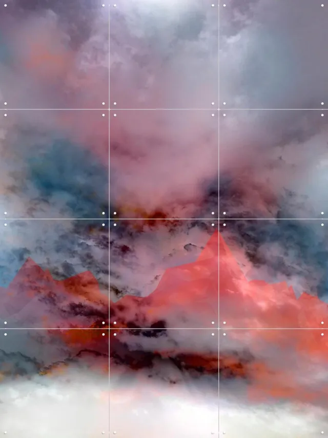 IXXI Coral Mountains Storm, Angelo Cerantola - 60 x 80 cm - Grote wanddecoratie en posters - Abstract, Digitale Kunst, Slaapkamer, Woonkamer, Wolken Rood / Warme kleuren