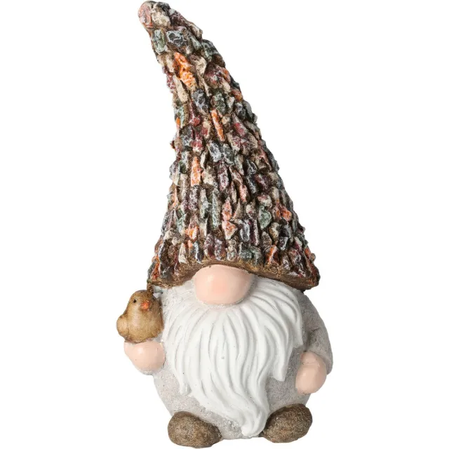 Pro Garden Tuinkabouter beeld Gerrit - Polystone - met vogel - 30 cm Multi