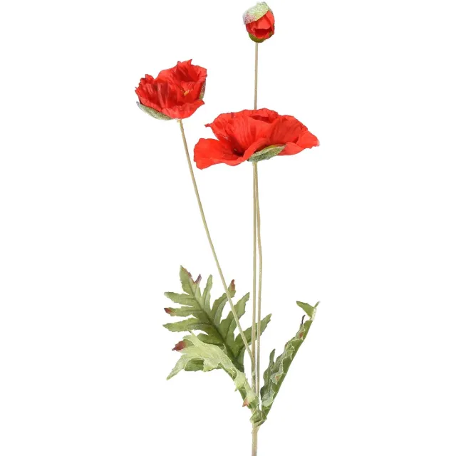 Viana Poppy decoratieve tuinbloem met 3 bloemen rood L70cm