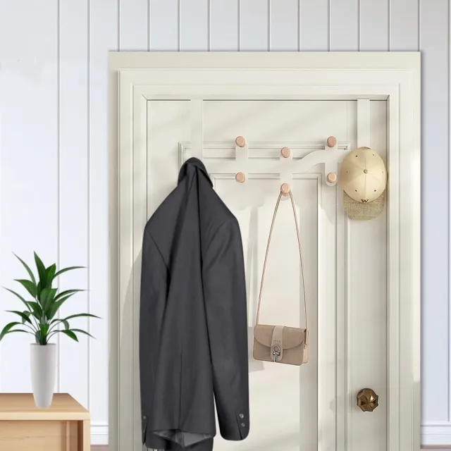Unyqoos Tijdloze Over-Deur Haken met Stijlvolle Houten Details voor Elke Ruimte in Huis wit