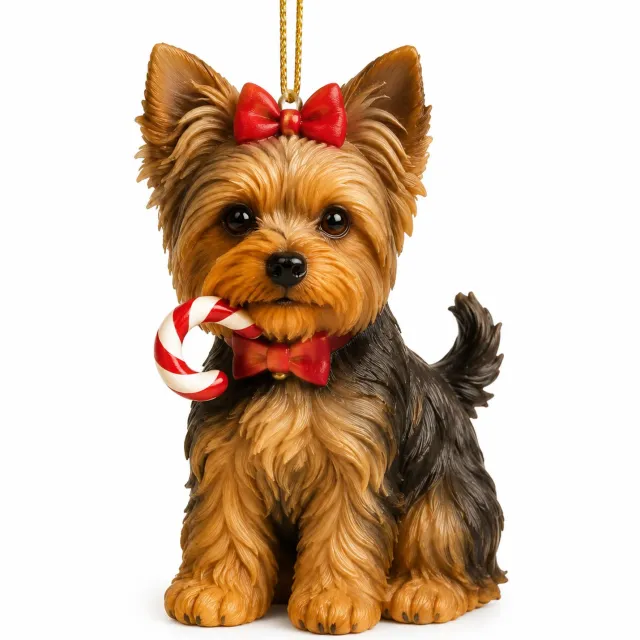 SWGOTA Yorkshireterrier-adventskalender met 24 vakjes en platte kersthangers in kartonnen geschenkdoos Bruin