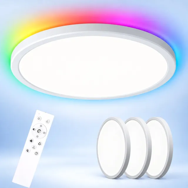LOVHAUS 3 Stuks RGB LED Plafondlampen 30 cm - 24W 2400 lm - Dimbaar 3000-6500K - Afstandsbediening Wit