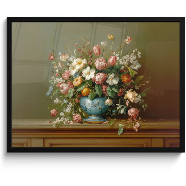 FrameYourWall Poster in lijst - Fotolijst 70x50 cm - Posters - Vaas - Pastel - Kleuren - Bloemen - Posterlijst zwart - Decoratie - Wanddecoratie woonkamer - Muurdecoratie slaapkamer Bloemen - Vaas