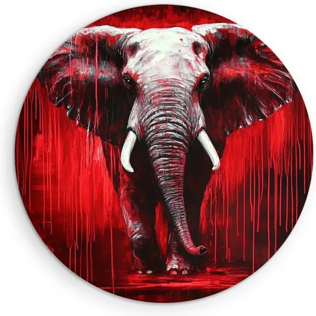 Saammp Forex Muurcirkel - Abstracte Olifant - Rood - Afrika - Dieren - Ø 70 - Wandcirkel - Wanddecoratie Cirkel - muurdecoratie Woonkamer - Slaapkamer decoratie - Rond Schilderij