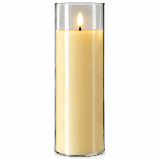 SWGOTA led kaarsen - cilindrische kaarslamp, diameter 7,8 cm en hoogte 22,5 cm, vlakke rand, warm licht, op batterijen, zonder batterijen Crème