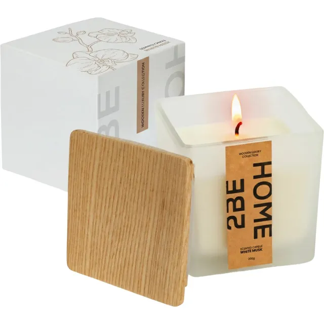2BEHOME Geurkaars White Musk - 200 gram - Geurkaarsen in Glas - Geur Kaars - Geurbrander - Kaars - Wooden Luxury Collection - Wit