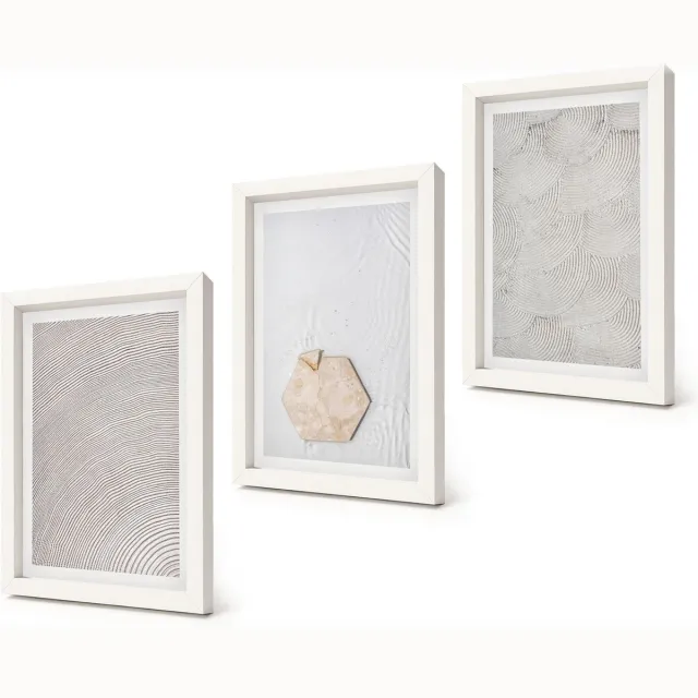 Coloray 3-Delige Schilderij Set - Lichte texturen op zand in boho-stijl, subtiel - 20x30 - Wanddecoratie - Moderne Interieurdecoratie - Decoratieve Schilderijen Witte lijst