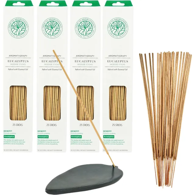 Farm to aromatherapy Wierook Aromatherapy Eucalyptus 100 stokjes incl. Speksteen Wierookhouder Multikleur