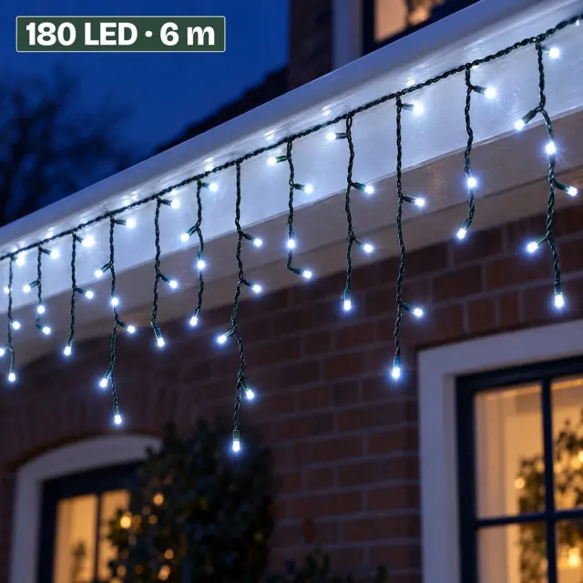 Levano IJspegelverlichting 180 LED 6 m - Kerstverlichting Buiten met Timer - Lichtsnoer - Lichtgordijn Kerst - Kerstlampjes Buiten - Lichtslinger - IJspegel Kerstverlichting Koud Wit - Kerstversiering - Dakgoot Verlichting - IP44