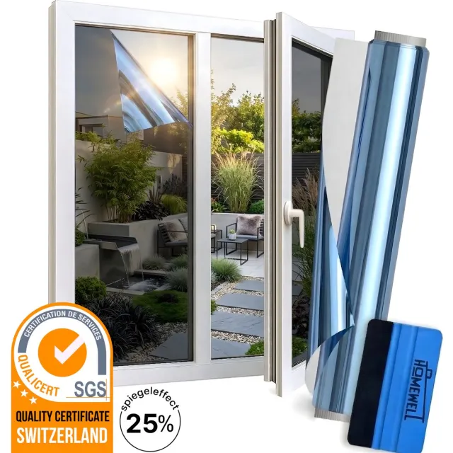 Homewell Zonwerende Raamfolie - 90x200cm - Isolerend - Statisch & Herbruikbaar - Tegen Hitte & Inkijk - HR+ Geschikt – 25% Spiegeleffect Blauw Blauw 25%