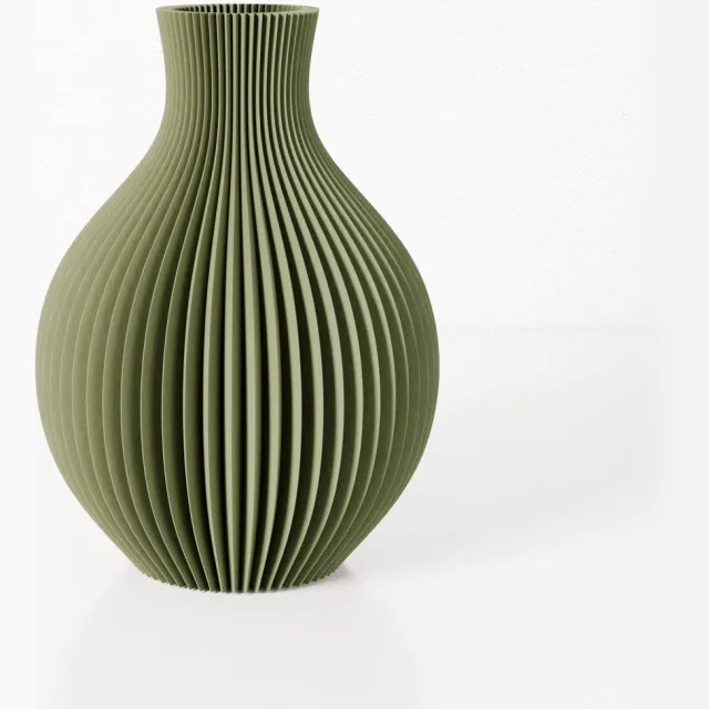 Fleuriek vaas ISABELLA - Groen H26 cm - Elegante bolvaas met geribbeld design - Luxe woonaccessoire voor tafel, kast of dressoir
