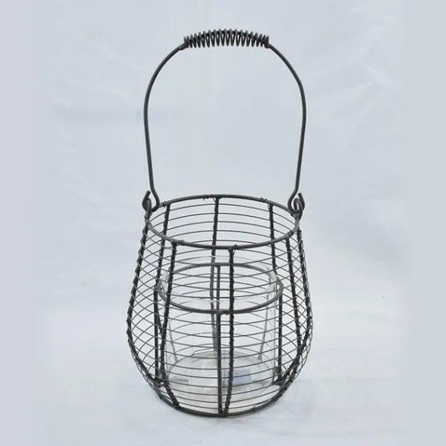 ZoeZo Design kandelaar - windlicht - antraciet draadijzer - H 16.5 x Ø 13 cm - stoer - sober - robuust - industrieel grijs - antraciet