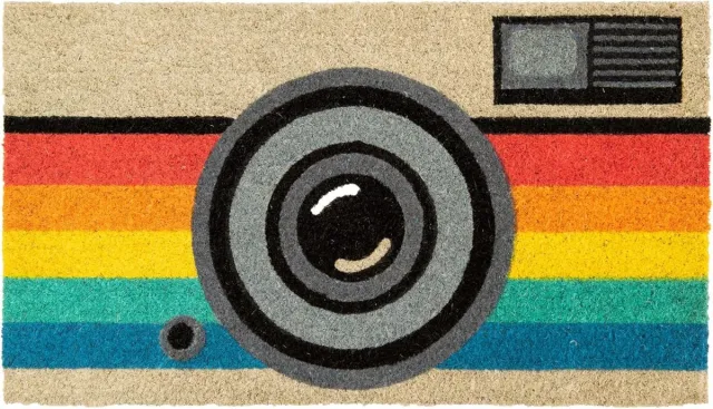 Ibenzoa Retro Camera Deurmat - Handgeschilderde Kokosnoot, 70x40cm, Antislip PVC Veelkleurig