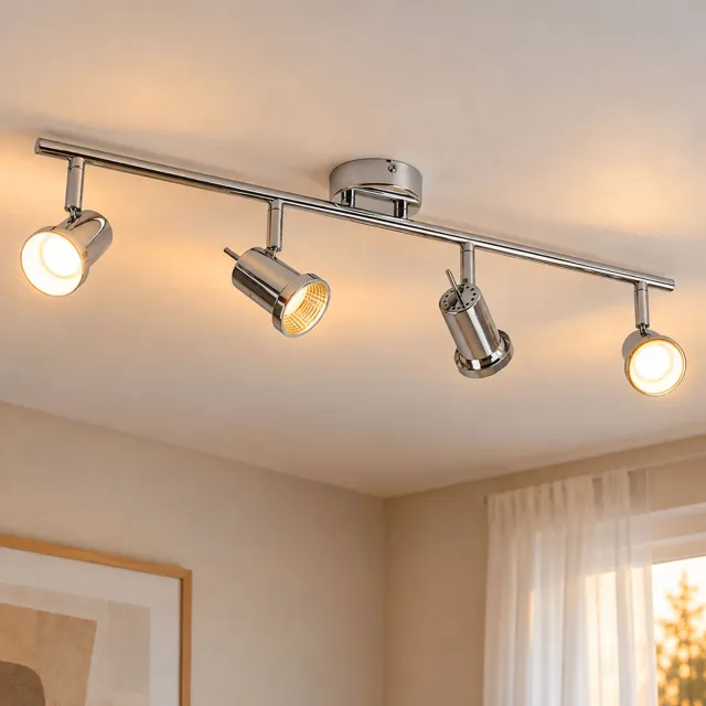 Wofi LED-plafondlamp, plafondverlichting, woonkamerlamp, draaibaar, zilver, chroom, L 63 cm