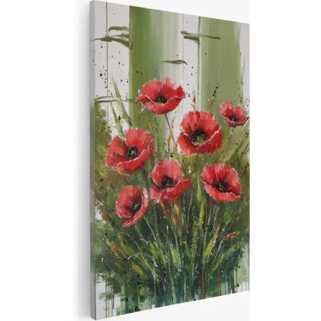 Saammp Canvas Schilderij - Rode Rozen - Bloemen - Abstract - 60x90 - Foto op canvas - Wanddecoratie - Muurdecoratie Woonkamer - Kantoor Decoratie Multicolor