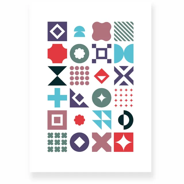 Yisual Poster 30x40 cm - Geometrische Vormen - Blauw - Groen - Rood - Abstract - Vintage - Muurdecoratie - Wanddecoratie