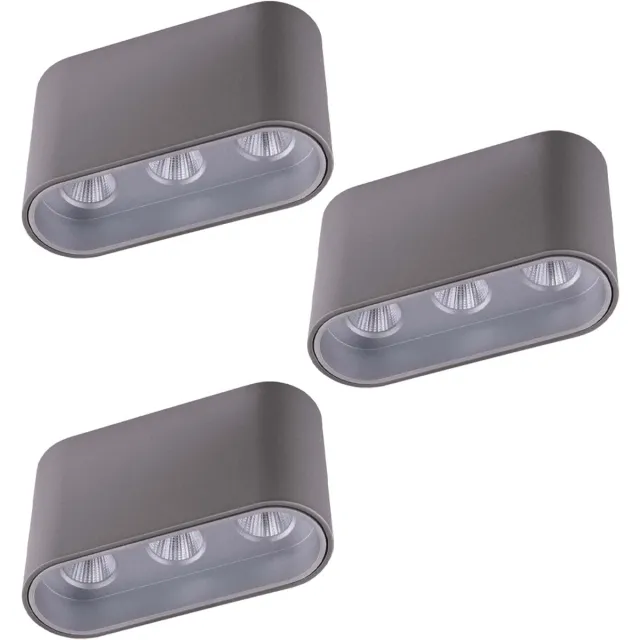 Globo Lighting Plafondlamp LED plafondlamp Ganglamp Opbouwlamp grijs zilver Woonkamerlamp, 7W 421lm warm wit, L 10,5x 6,4 cm, set van 3