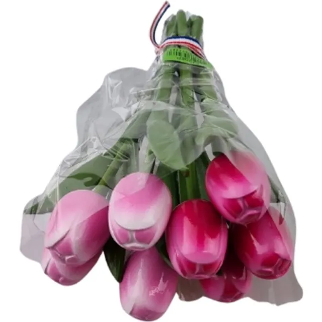 TRAA Boeketje houten tulpen lengte 18cm - 8 tulpen in roze tinten