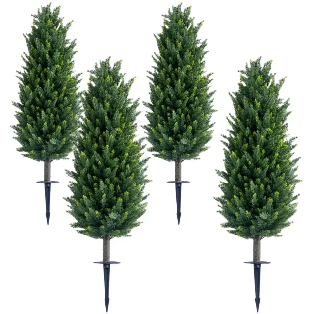 Triumpunpre Set van 4 Kunstmatige Conifeer Boom met Grondpen – Kunstboom voor Buiten 110 cm – Groen – PE – Onderhoudsvrij – Tuin, Gazon & Pad Decoratie groen 110 cm