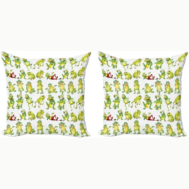 ABAKUHAUS Kussenhoes Set van 2x50x50 cm – Dubbelzijdig bedrukt – Kikkerprint Groen, Geel en Rood