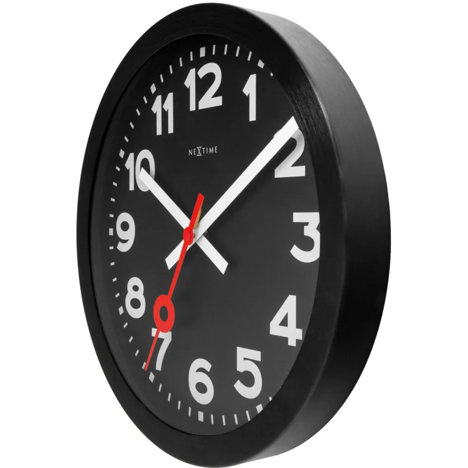 Wandklok 35 cm-Geruisloos-Zwart-Geanodiseerd aluminium-NeXtime 'Station All Black', foto 4