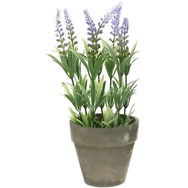 Bellatio Flowers & Plants Bellatio Lavendel kunstplant - lila - 25 cm - in betonlook potje - Kunstplanten - nepplanten