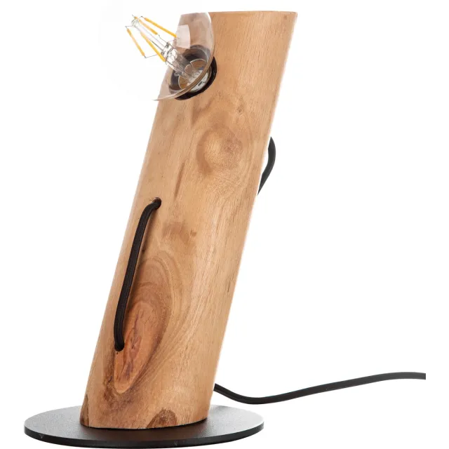 NOWA Tafellamp Tafellamp Slaapkamerlamp Houten lamp Eucalyptus nachtkastje, zwartbruin, metaal rond, 1x E27 fitting, DxH 9x32 cm, NINO 50850146