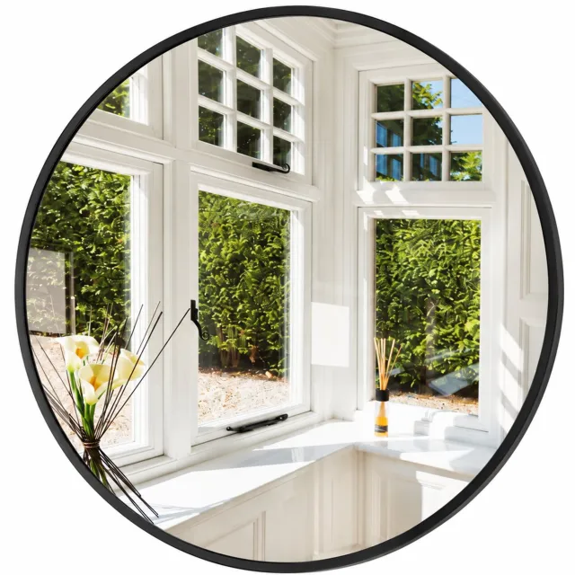 Vurnomi Wandspiegell - Spiegel rond - Badkamerspiegel - Kapspiegel - Spiegels - Aluminium Frame – HD Spiegelglas - 75 CM - Zwart