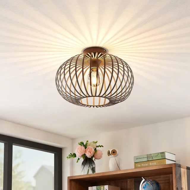 Lindby plafondlamp - 1licht - IJzer - H: 25.6 cm - E27 - koffiebruin